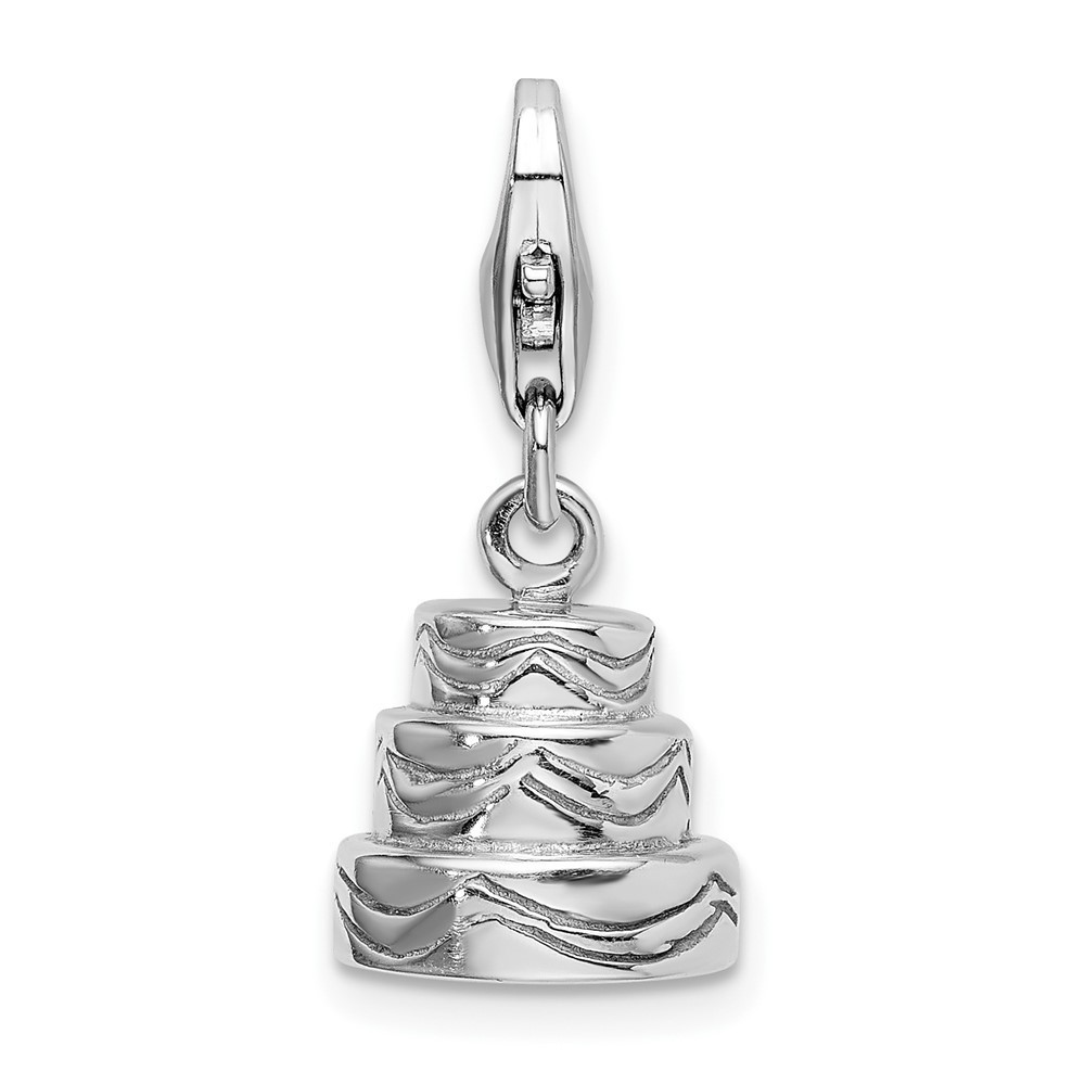 925 Sterling Silver Polished 3-D Wedding Cake Bracelet Charm Lobster Clasp